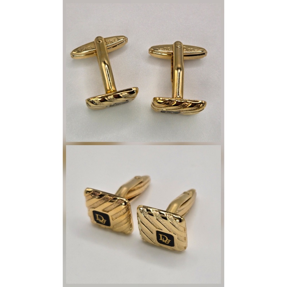Christian Dior Vintage Mens Gold Tone Black Enamel CD Logo Square Cufflinks - Picture 2 of 5